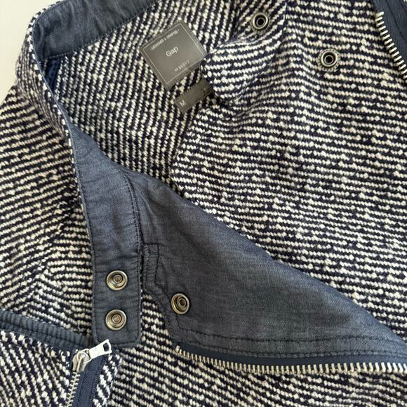 GAP Womens Navy Wool Twill Moto Jacket Asymmetric Cropped Zip Coat Size Medium - Picture 2 of 6